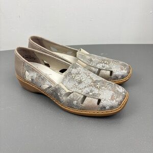 Rieker Gray Flats and Loafers with Slip-On Design and Breathable Cut-Outs